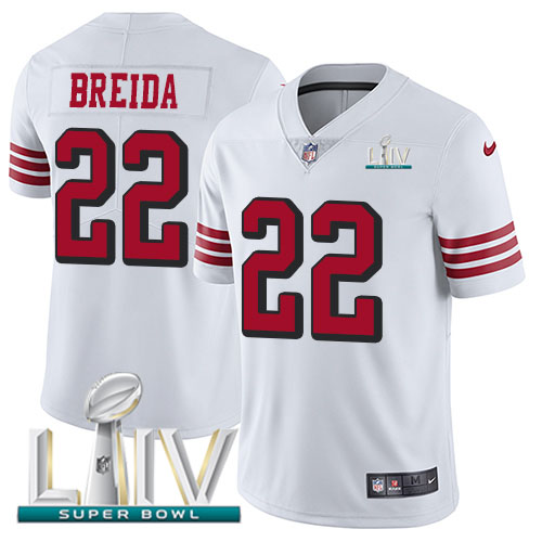 San Francisco 49ers Nike #22 Matt Breida White Super Bowl LIV 2020 Rush Men Stitched NFL Vapor Untouchable Limited Jersey->youth nfl jersey->Youth Jersey